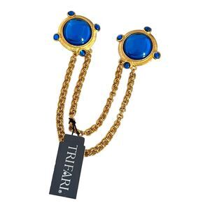 RARE Vintage Trifari Double Pin Jewel Toned Cabochons Gripoix Style Tags 4B